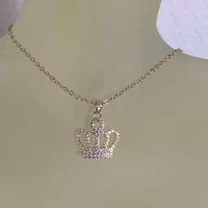 NWOT Gold Tone Pave CZ Crown Pendant + Chain